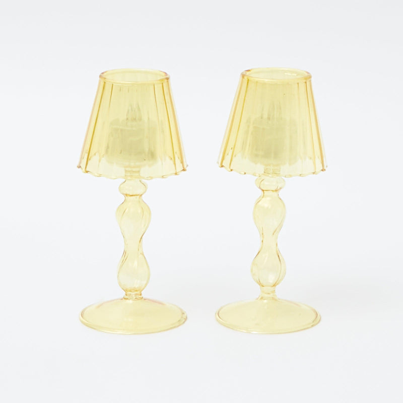 Yellow Glass Lantern Tea Light Holder (Pair) - 18cm - Mrs. Alice