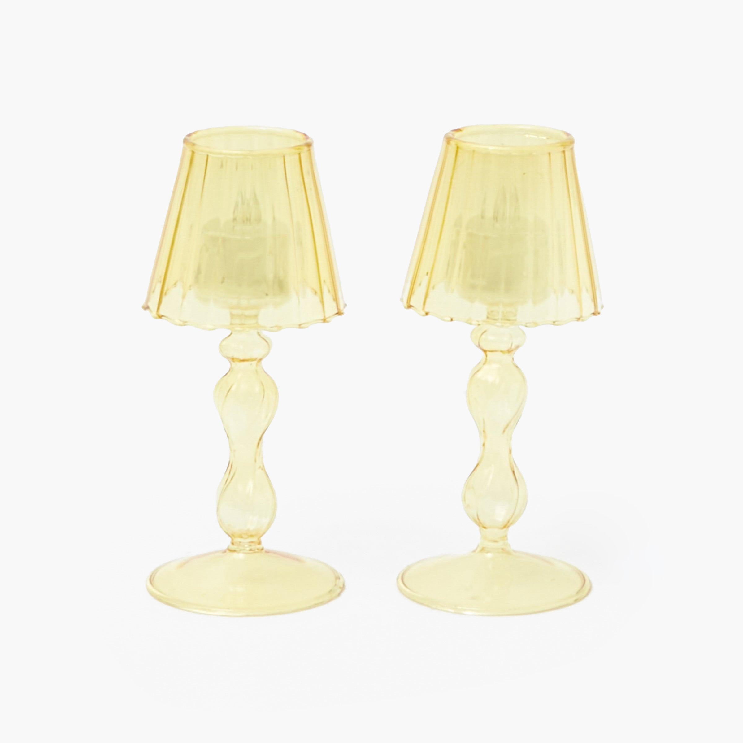 Yellow Glass Lantern Tea Light Holder (Pair) - 18cm
