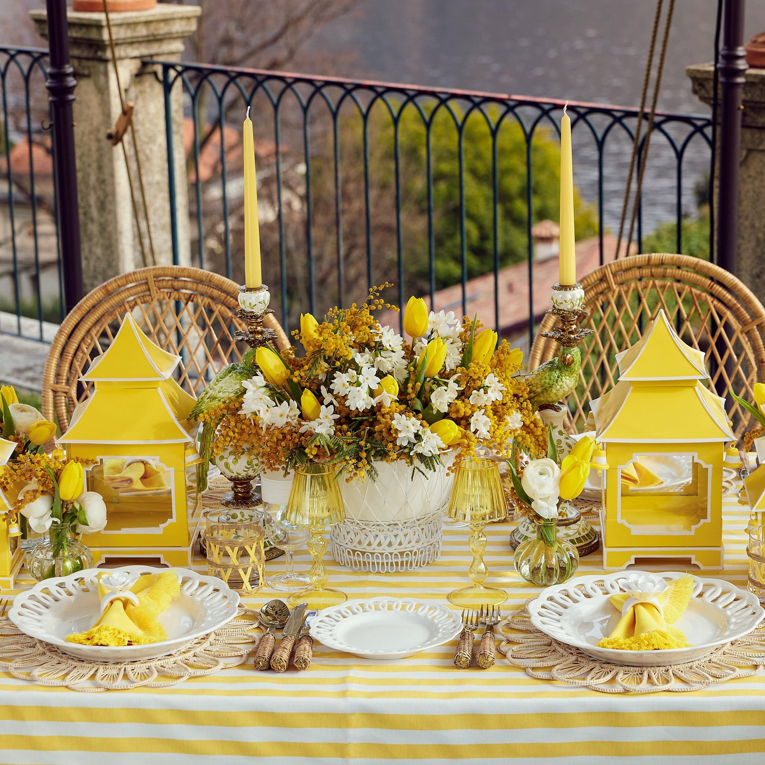 Yellow Glass Lantern Tea Light Holder (Pair) - 18cm - Mrs. Alice