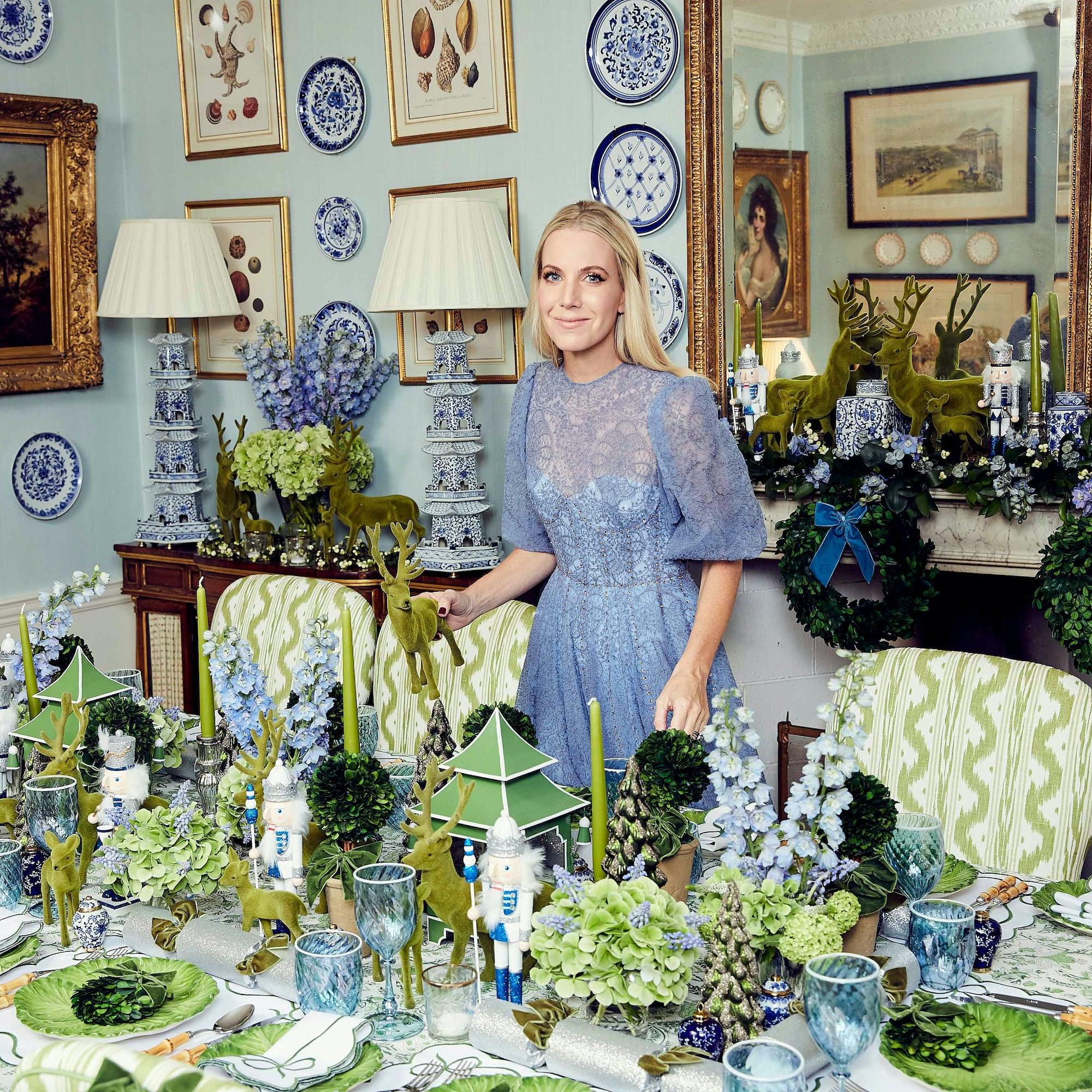 Green Flocked Reindeer (Pair) - Mrs. Alice