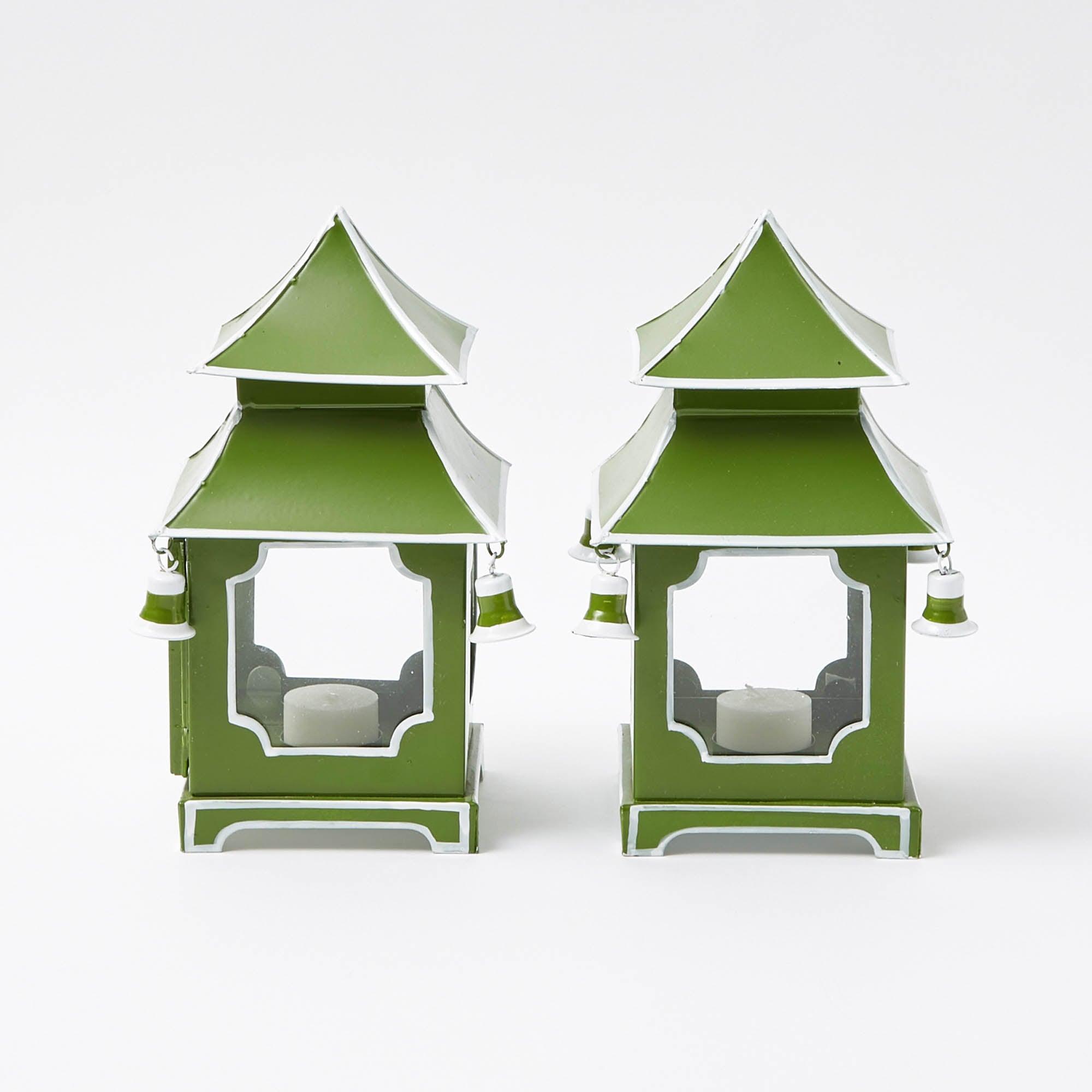 Illuminate your space with a pop of color using the Apple Green Mini Pagoda Lanterns - a delightful pair that brings a touch of freshness and style to any setting.
