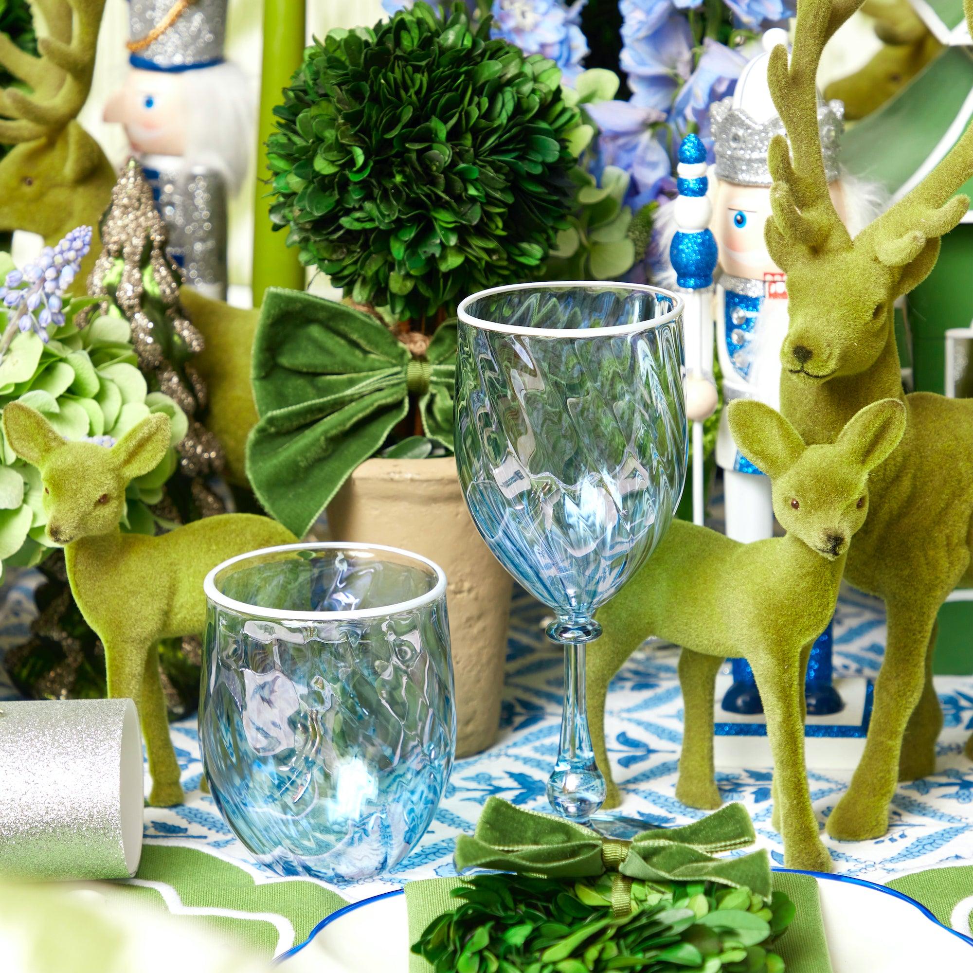 Green Flocked Reindeer (Pair) - Mrs. Alice