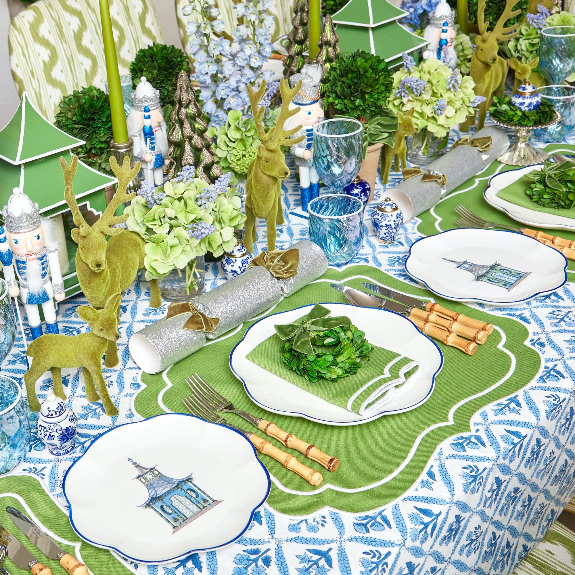 Green Flocked Reindeer (Pair) - Mrs. Alice