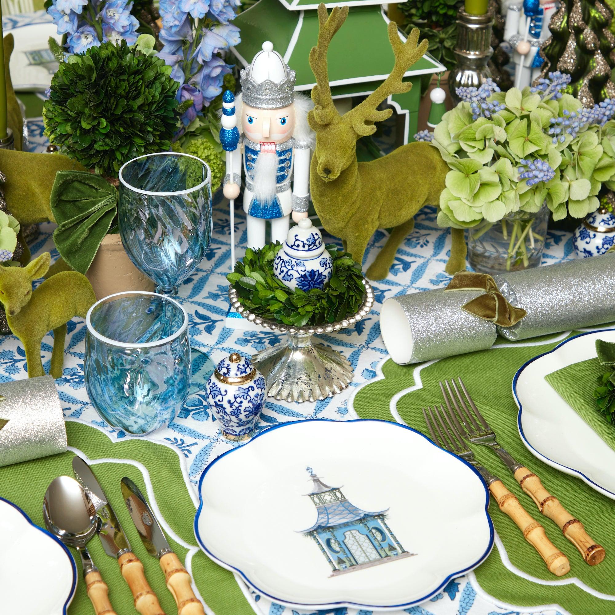 Green Flocked Reindeer (Pair) - Mrs. Alice