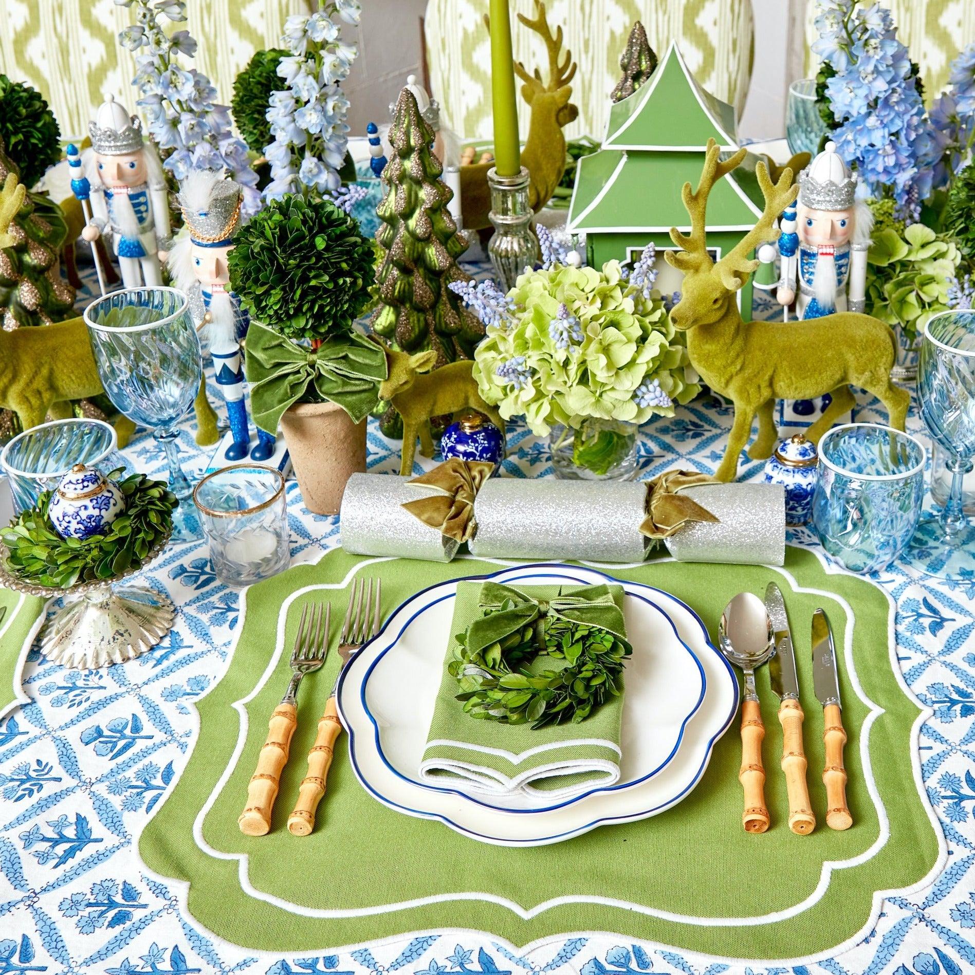 Green Flocked Reindeer (Pair) - Mrs. Alice