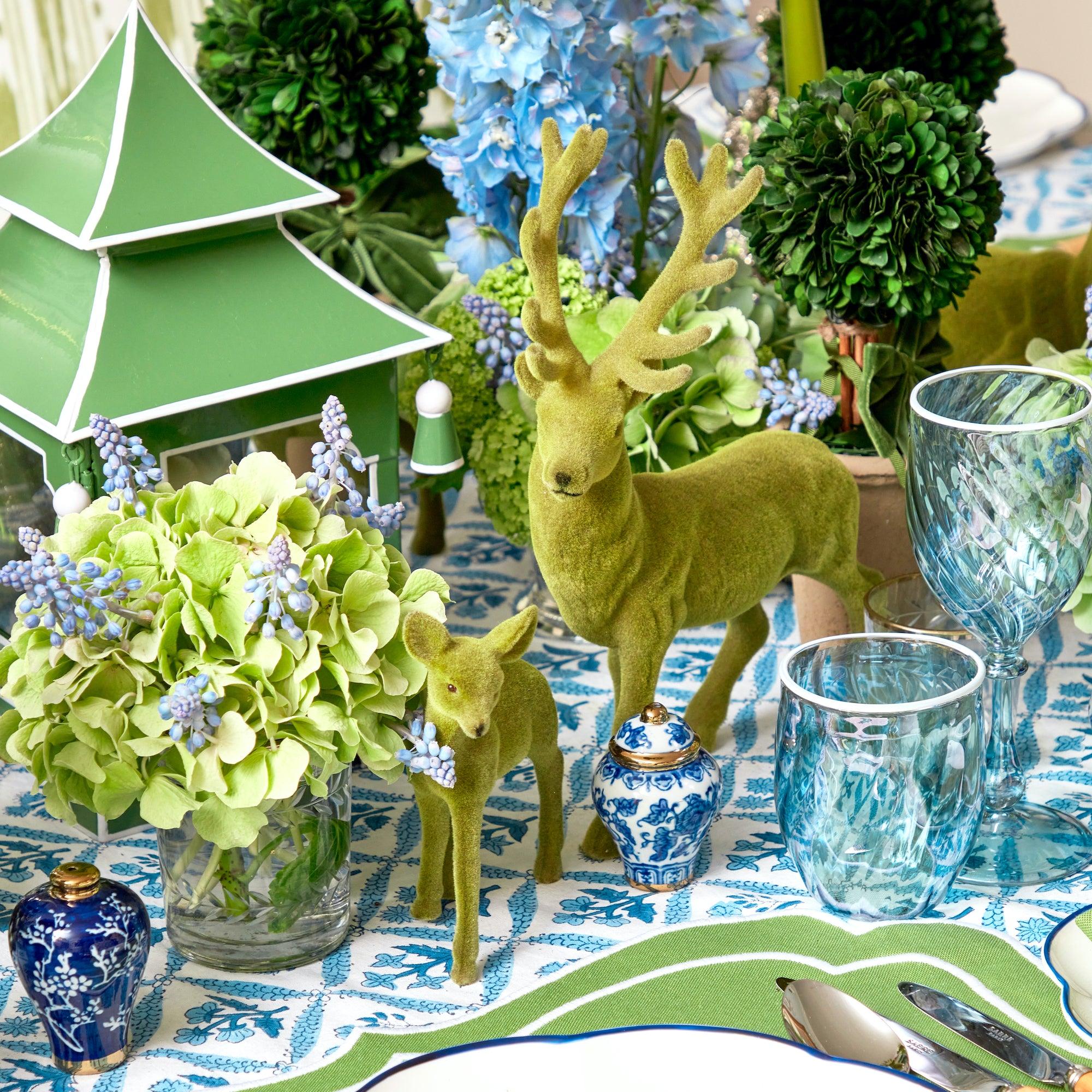 Green Flocked Reindeer (Pair) - Mrs. Alice