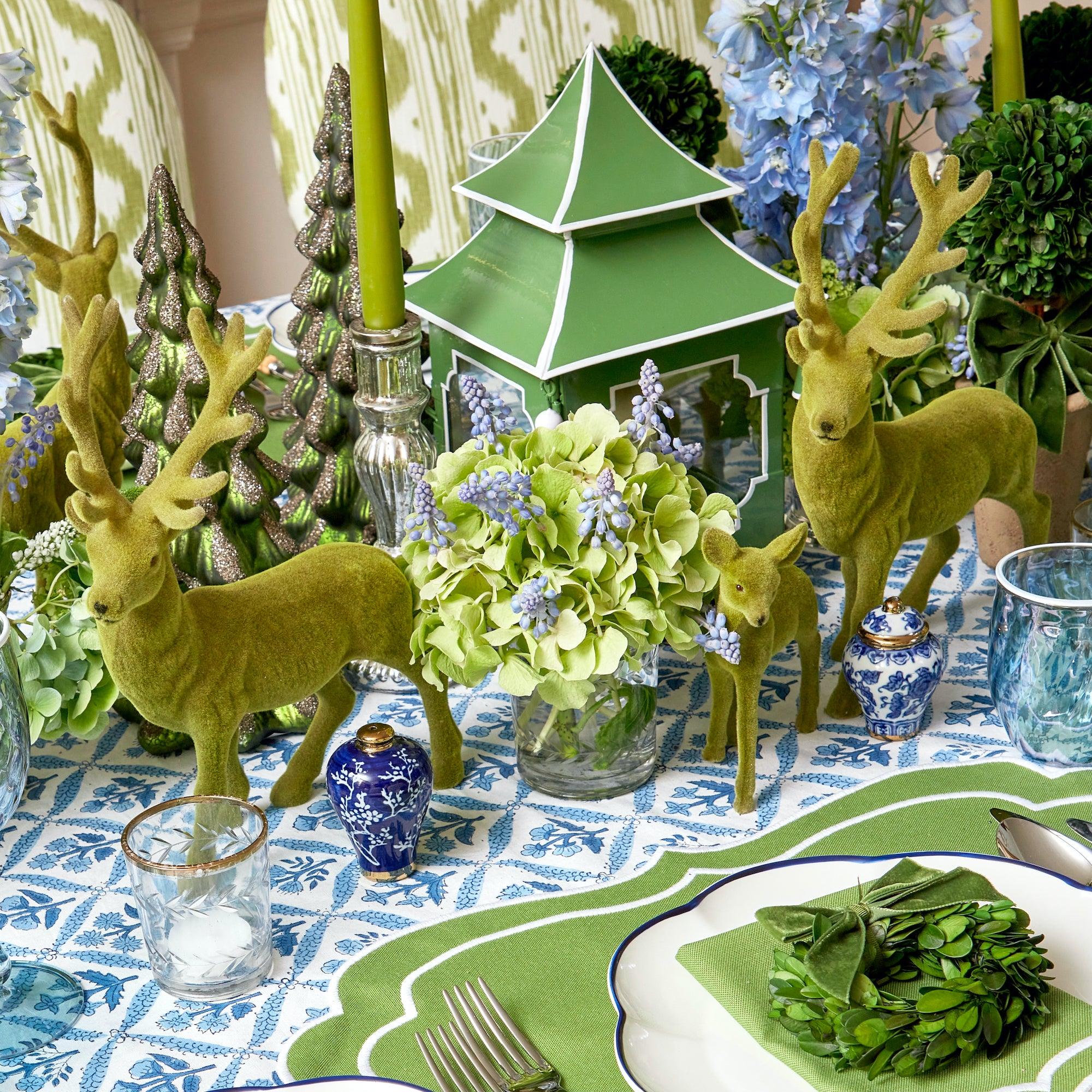 Green Flocked Reindeer (Pair) - Mrs. Alice