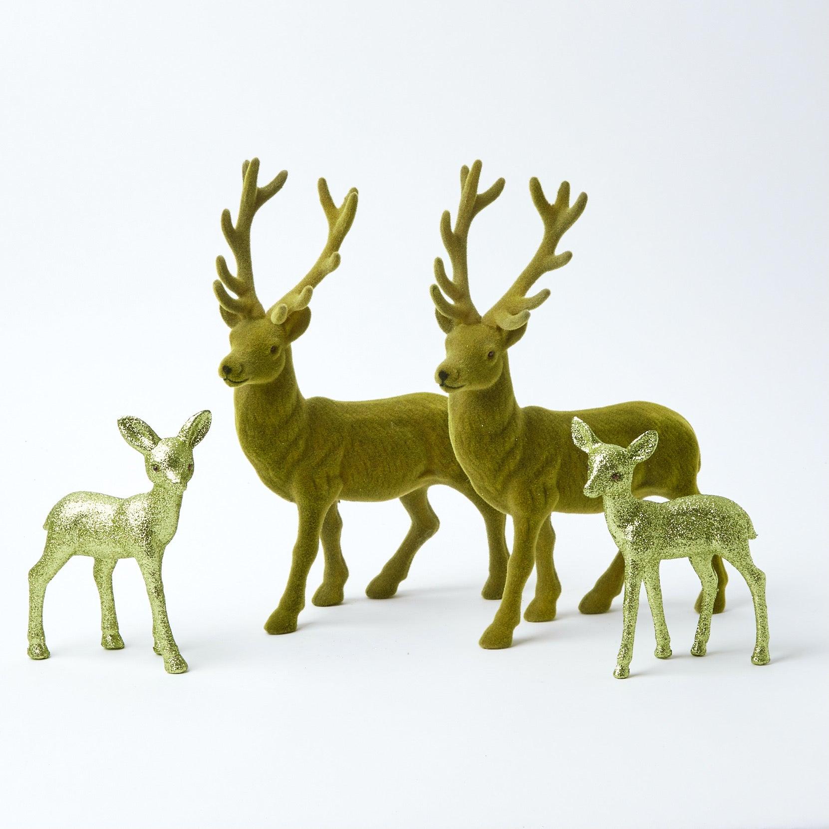 Green Flocked Reindeer (Pair) - Mrs. Alice