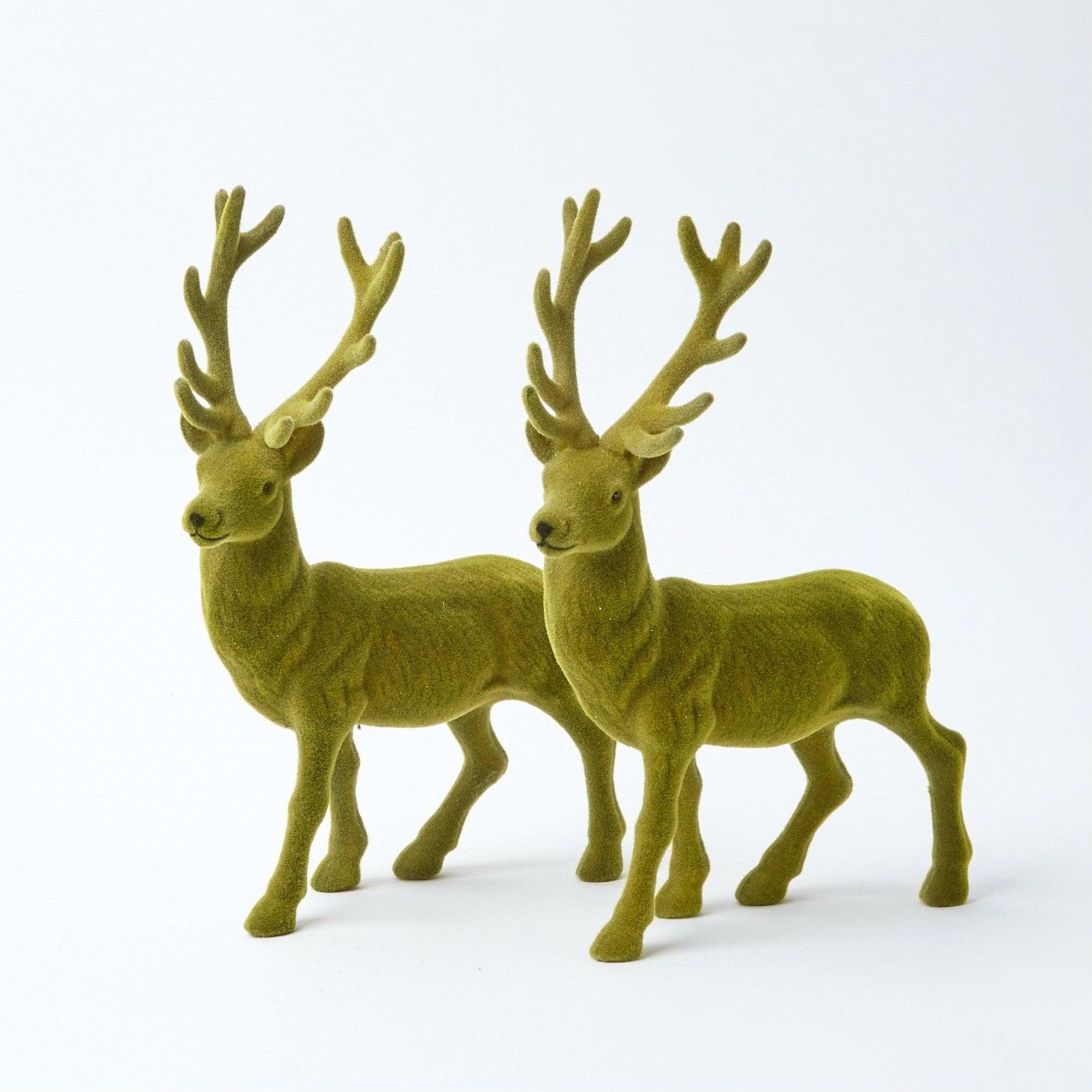 Green Flocked Reindeer (Pair) - Mrs. Alice