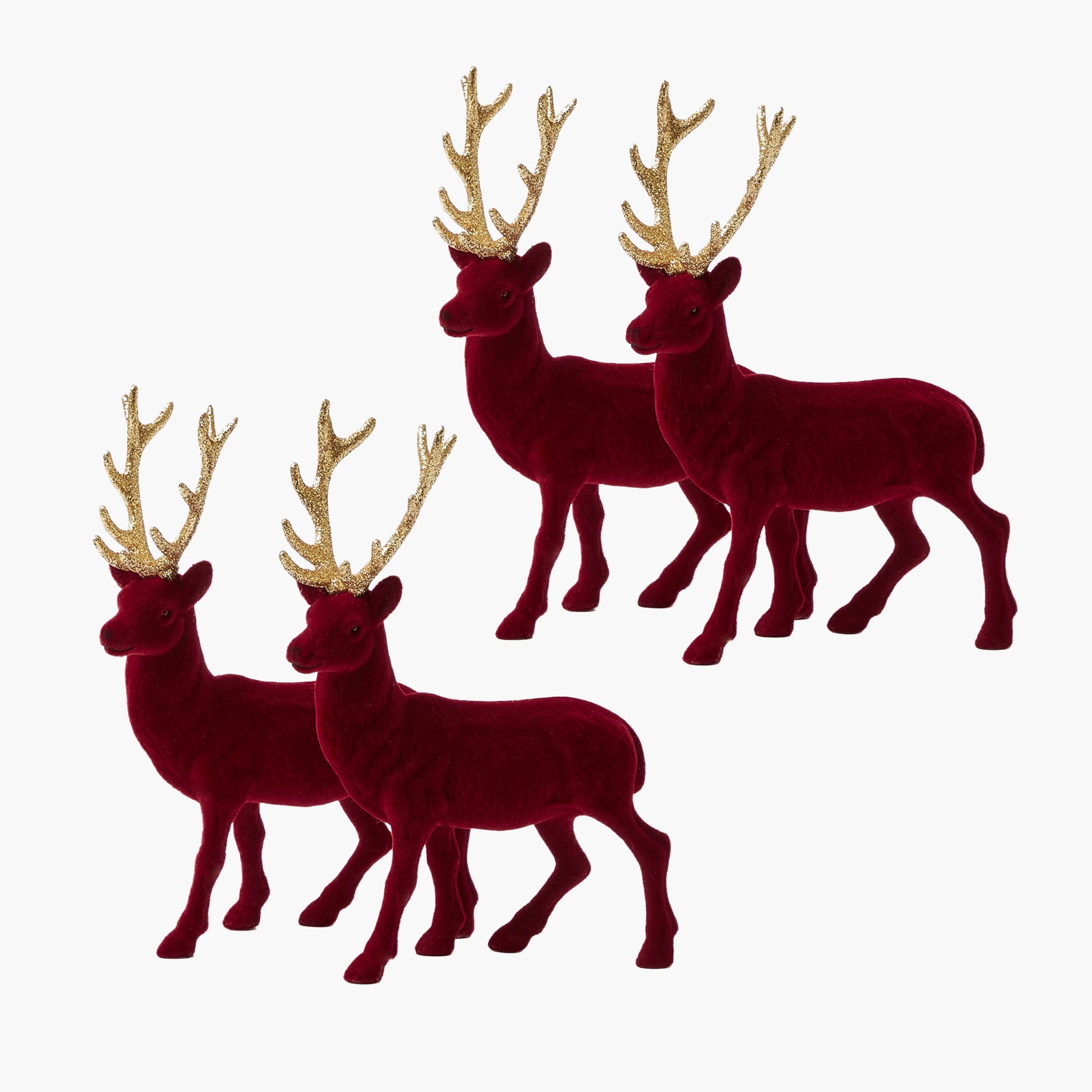 Flocked Burgundy Reindeers (Set of 4)