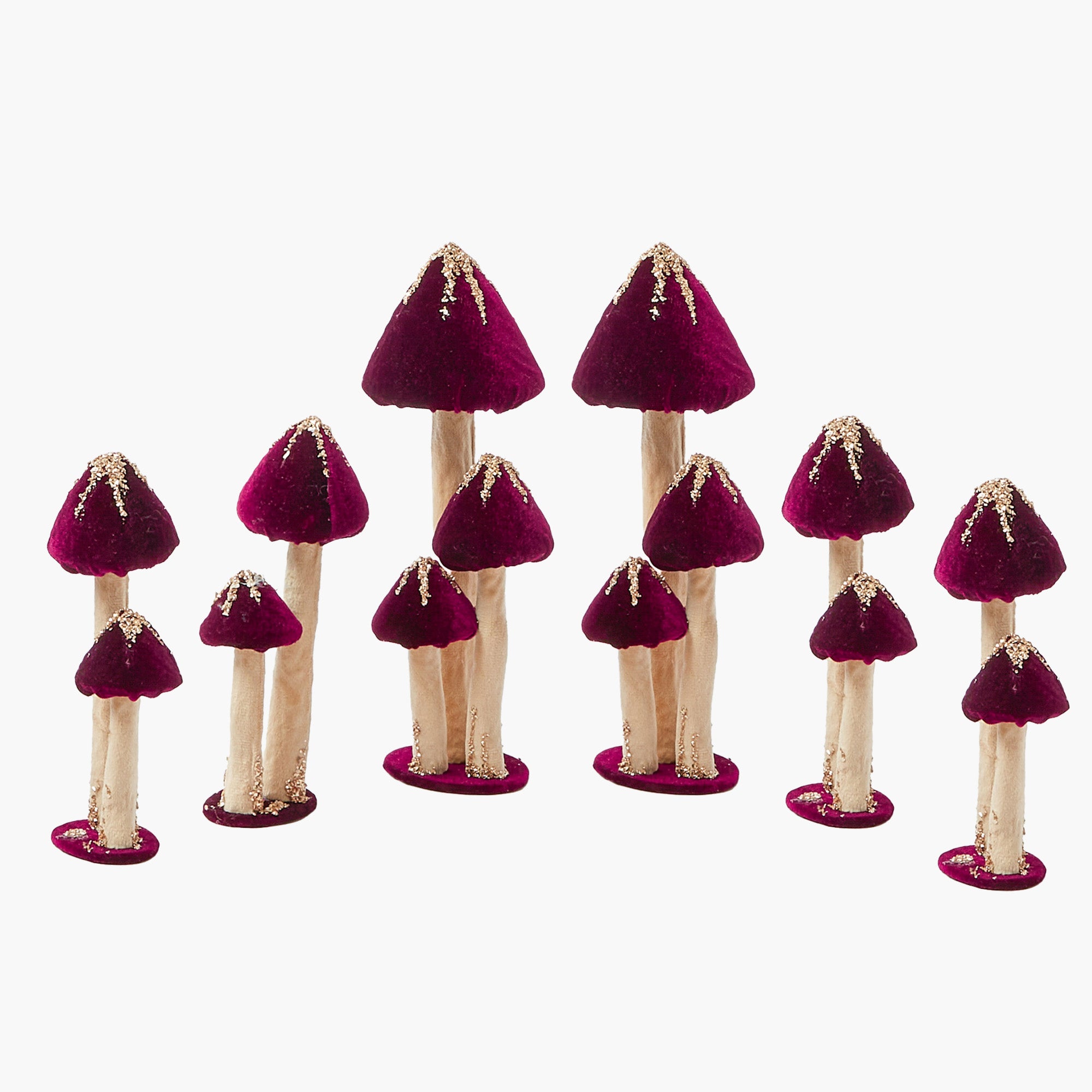 Aubergine Glitter Velvet Mushroom Family (Set of 6)