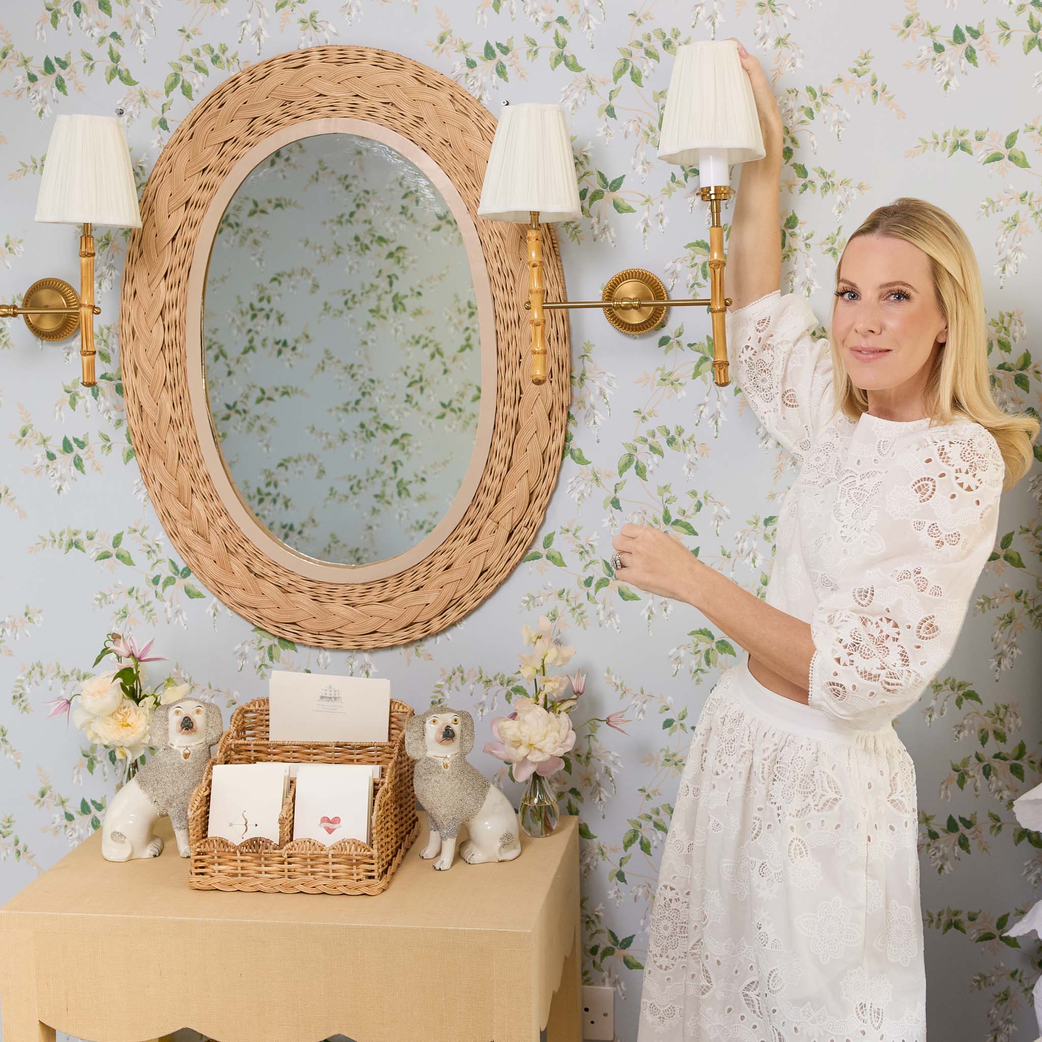 Bamboo Rechargeable Double Wall Light with Cream Shades (14cm)