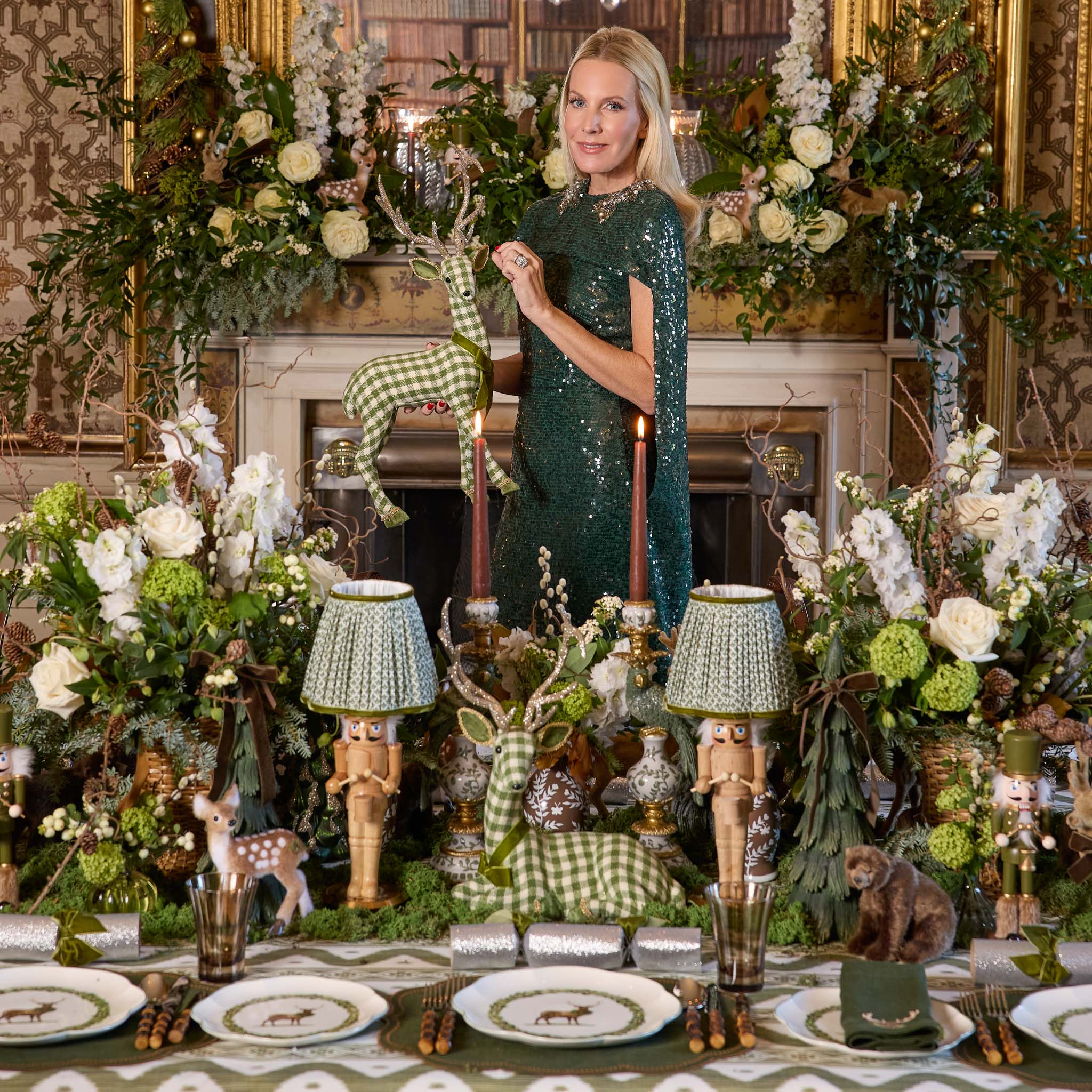 Green Gingham Deers (Pair)