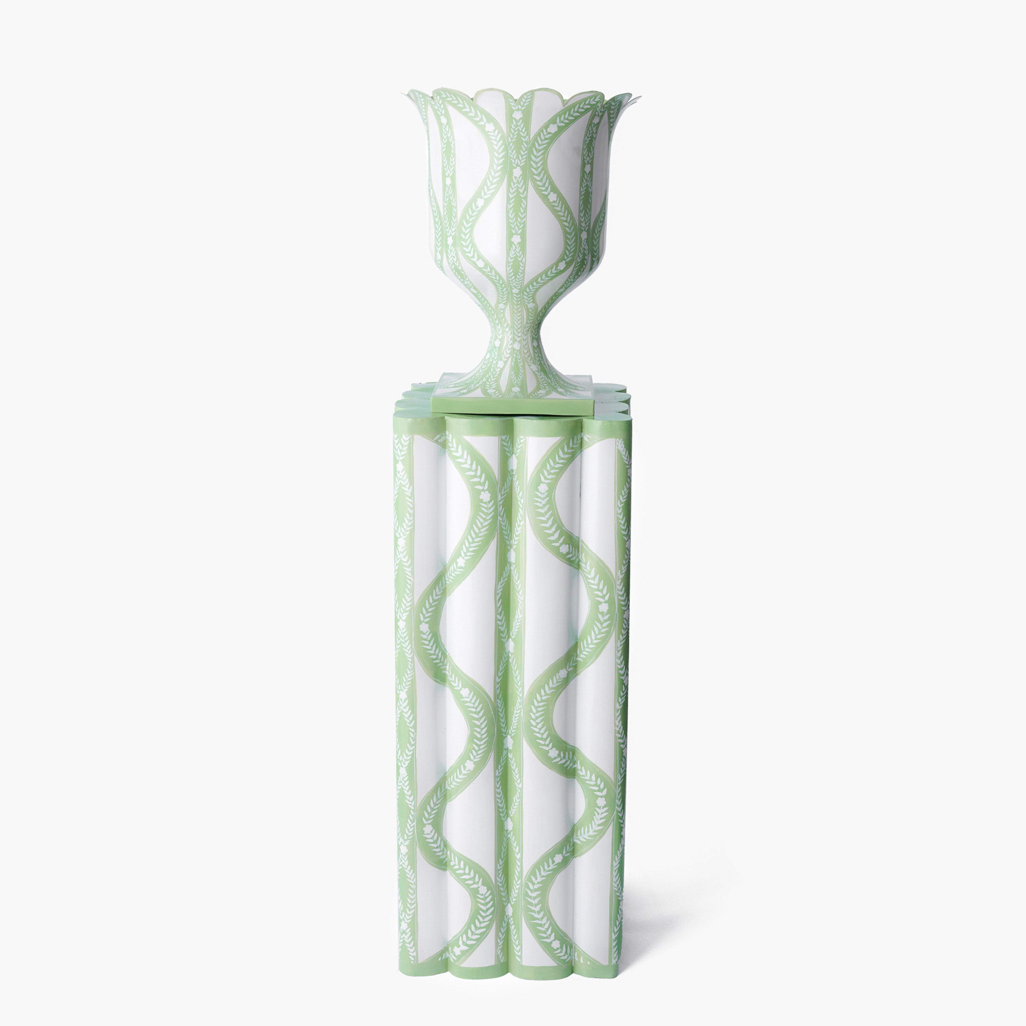 Green Floral Ikat Urn & Pedestal