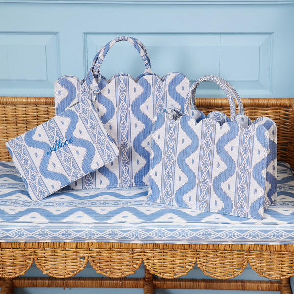 Small Mrs. Alice Tote Bag (Blue Ikat)