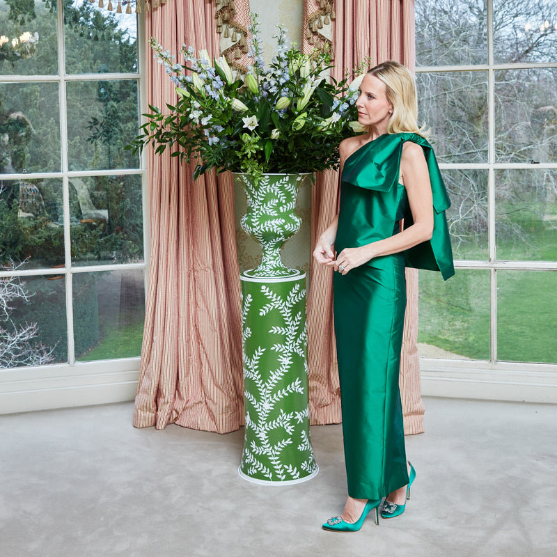 Emmeline Green Floral Urn & Pedestal