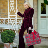 Elevate your fashion with the Mrs. Alice Tote Bag (Red Tartan) and a personalized bow.