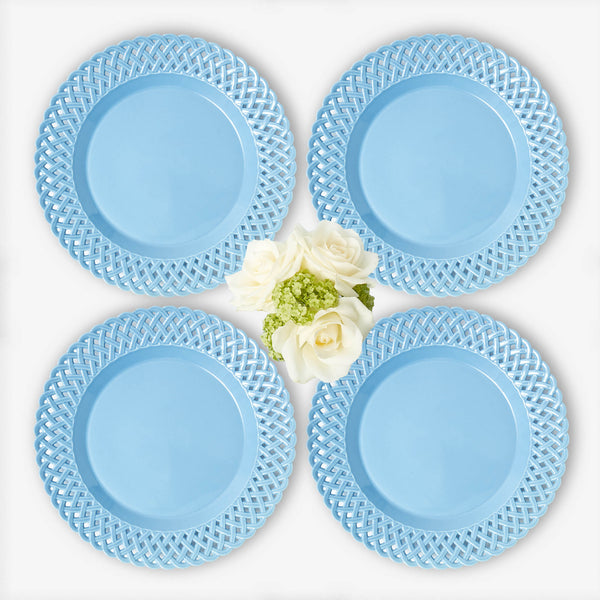 Blue Basketweave Dinner Plates (Set of 4)