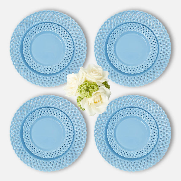Blue Basketweave Dinner & Starter Plates (Set of 8)