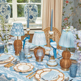 Rattan Ursula Rechargeable Lamp with Blue Fern Lampshade (15cm)