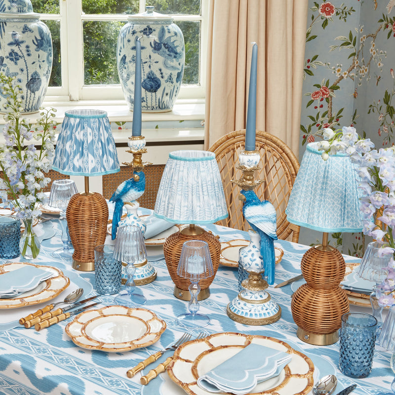 Rattan Bardot Rechargeable Lamp with Soft Blue Lotus Flower Lampshade (15cm)