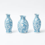 Pale Blue Hand Painted Tole Bud Vases (Set of 3)