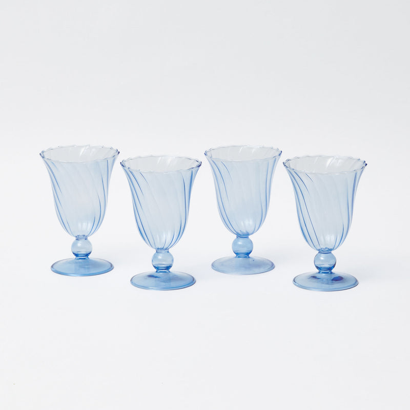Blue Fluted Wine Glasses (Set of 4)
