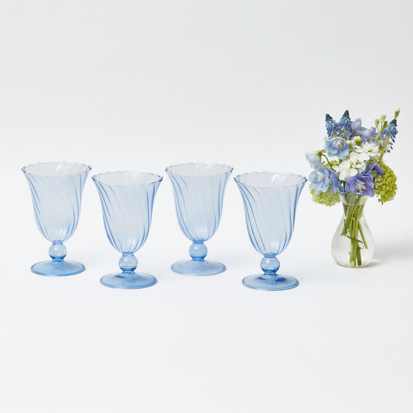 Blue Fluted Wine Glasses (Set of 4)