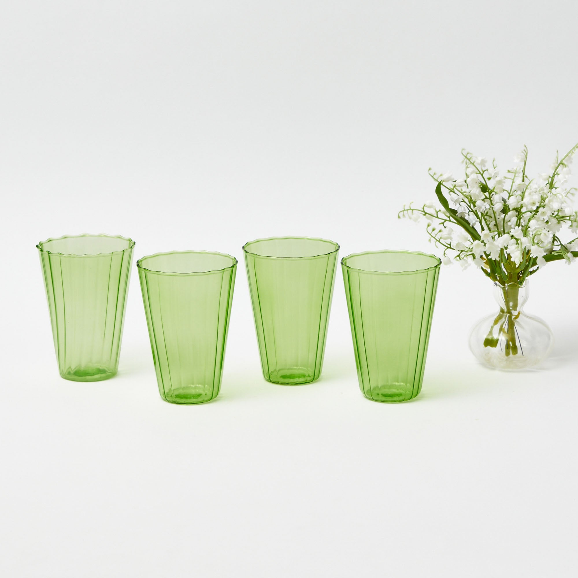 Apple Green Fluted Water Glasses (Set of 4) Mrs. Alice