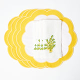 Yellow Appliqué Placemats & Mimosa White Linen Napkin (Set of 4)