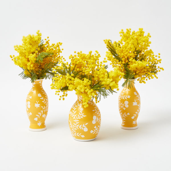 Yellow Hand Painted Tole Bud Vases (Set of 3)