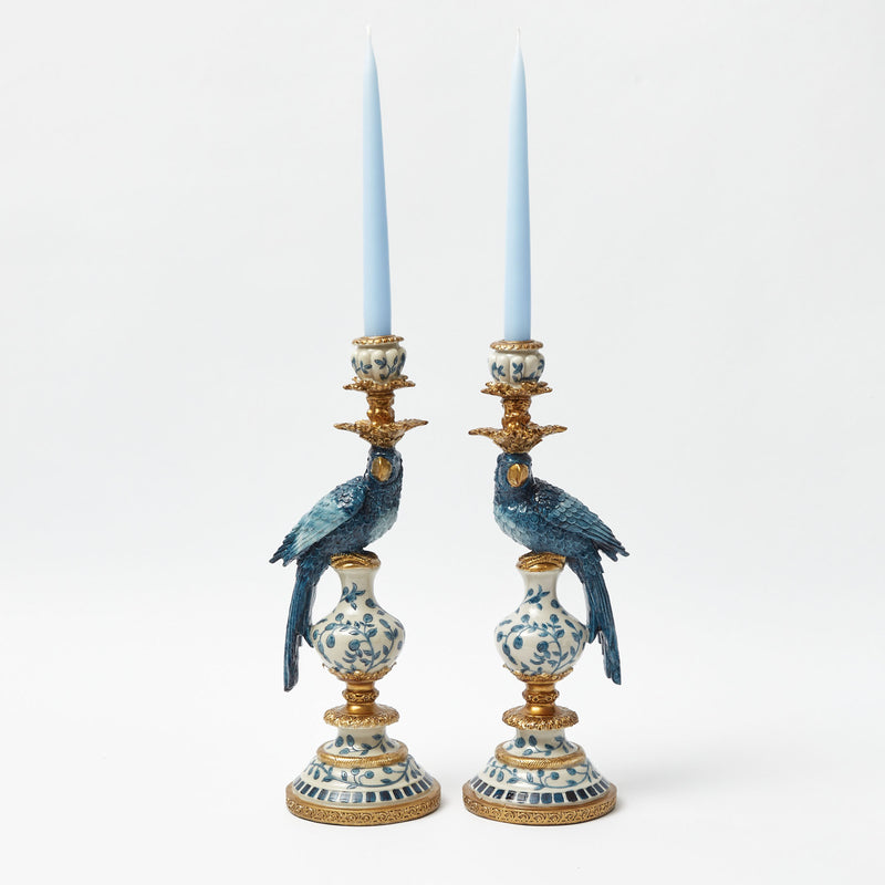 Blue Parrot Candle Holder (Pair)
