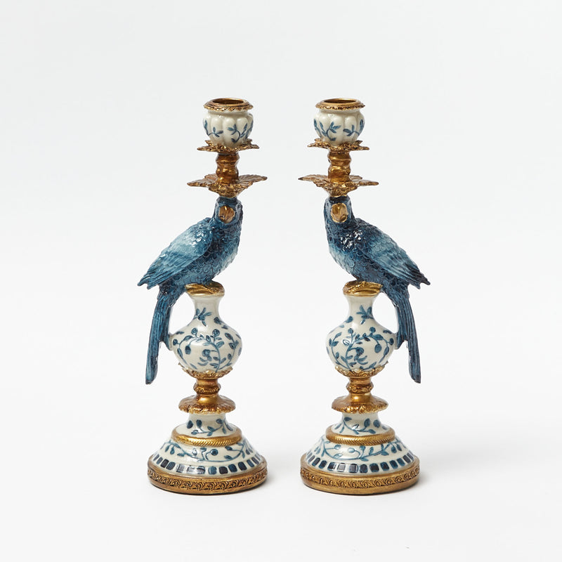 Small Blue Parrot Candle Holder (Pair)