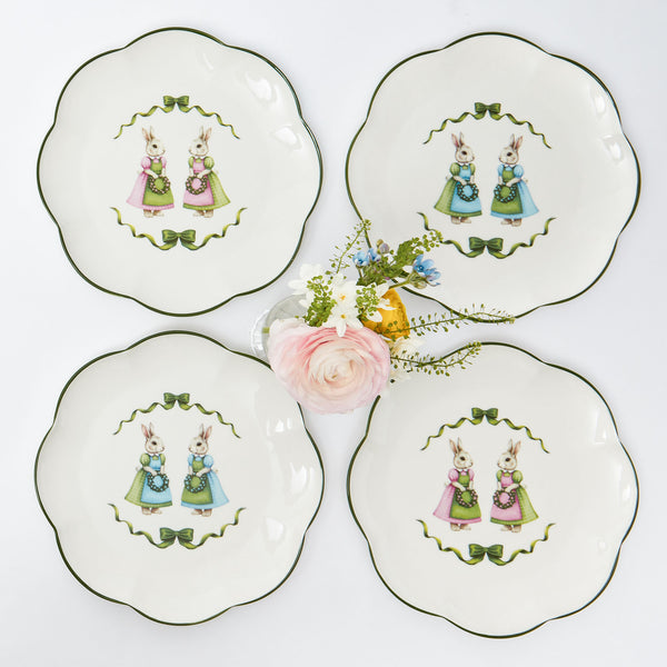 Blue & Pink Cottontail Bunny Starter Plates (Set of 4)