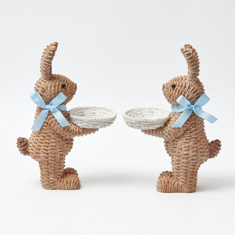 Rattan Ribboned Rabbit With Basket (Pair)