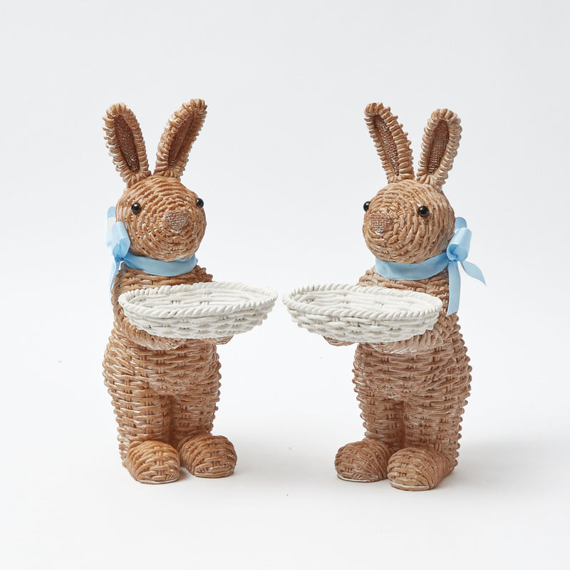 Rattan Ribboned Rabbit With Basket (Pair)