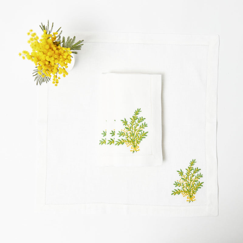 Mimosa White Linen Napkins (Set of 4)