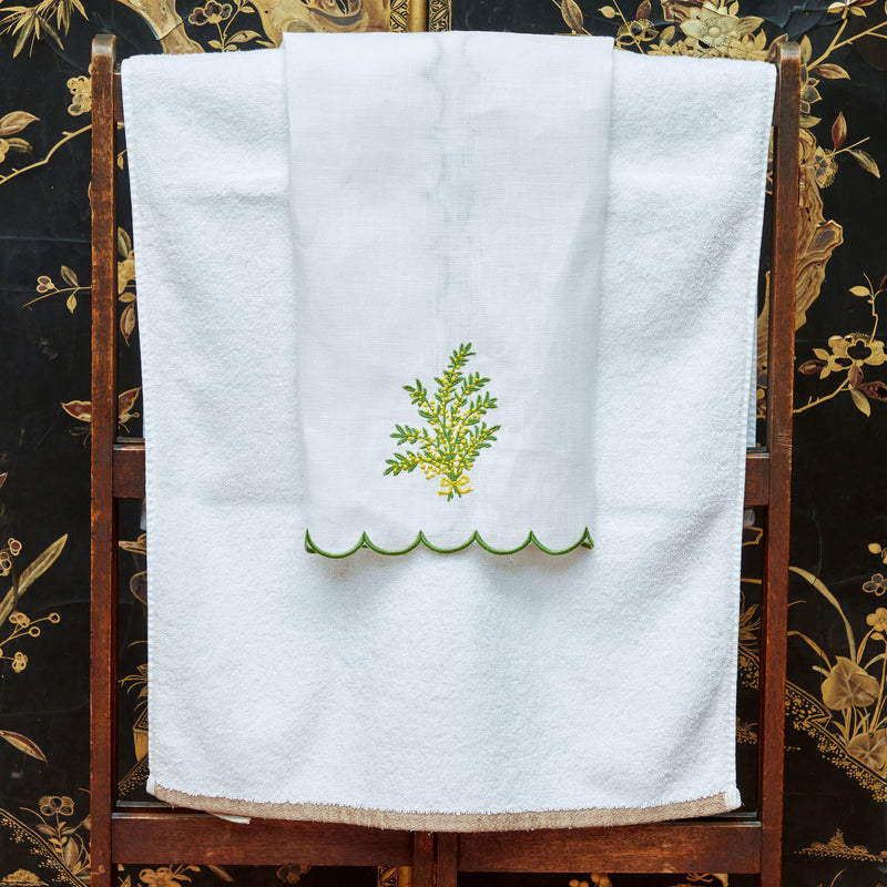 Embroidered Mimosa Linen Hand Towel