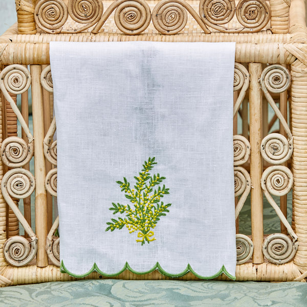 Embroidered Mimosa Linen Hand Towel