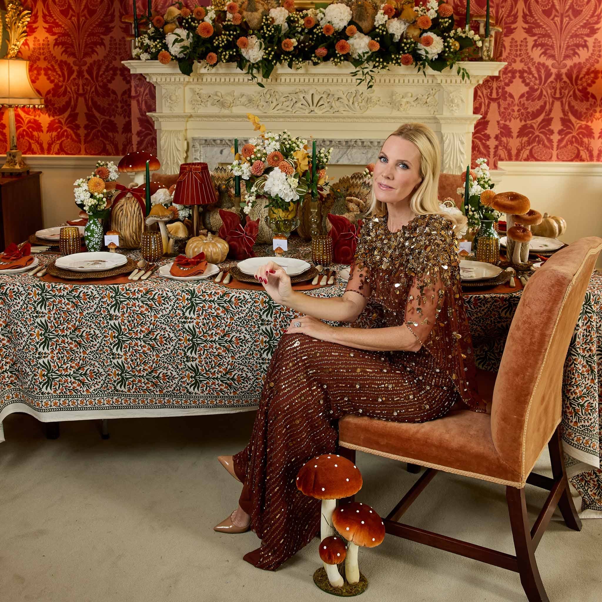 Large Orange Spotted Mushroom (Pair)