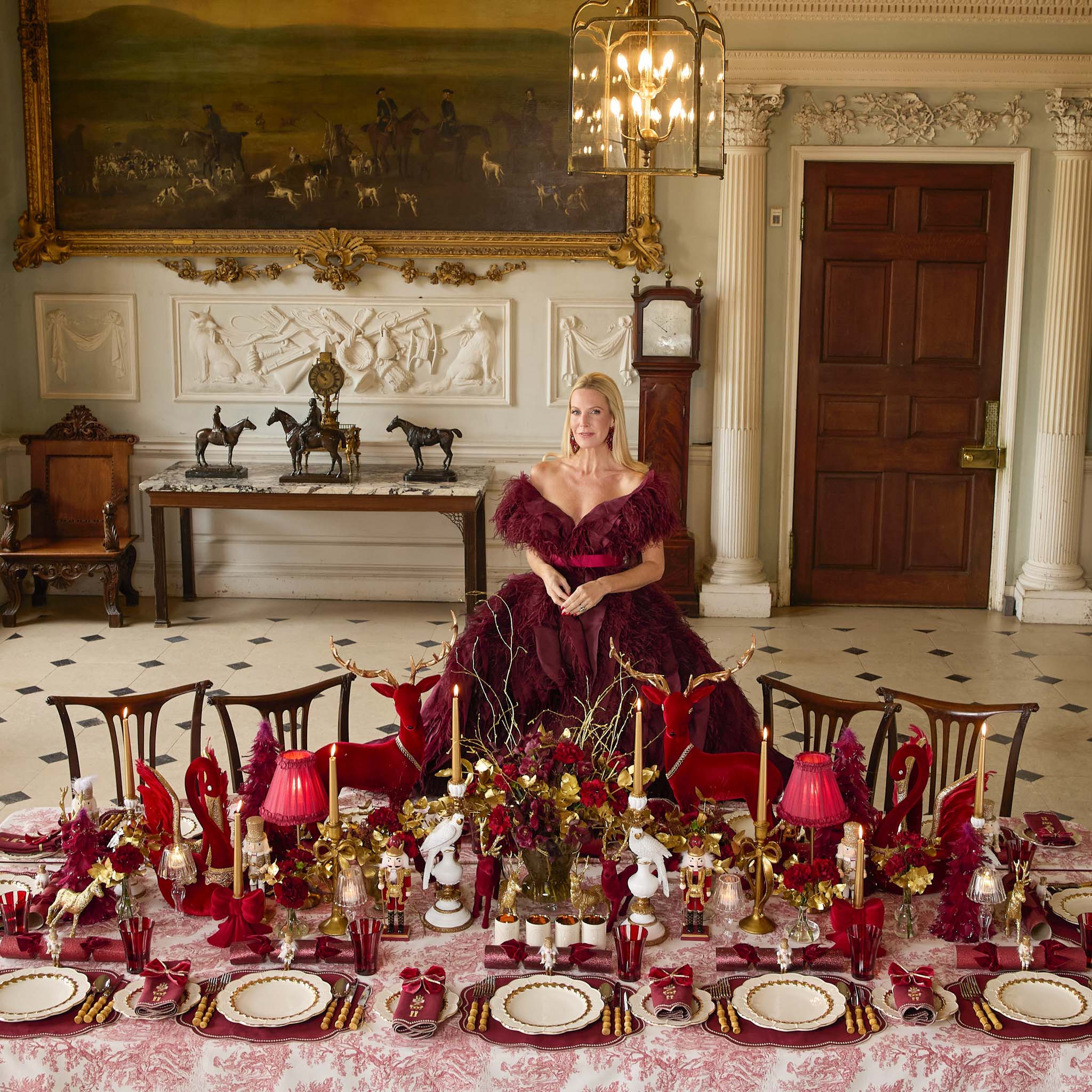 Flocked Burgundy Reindeers (Set of 4)