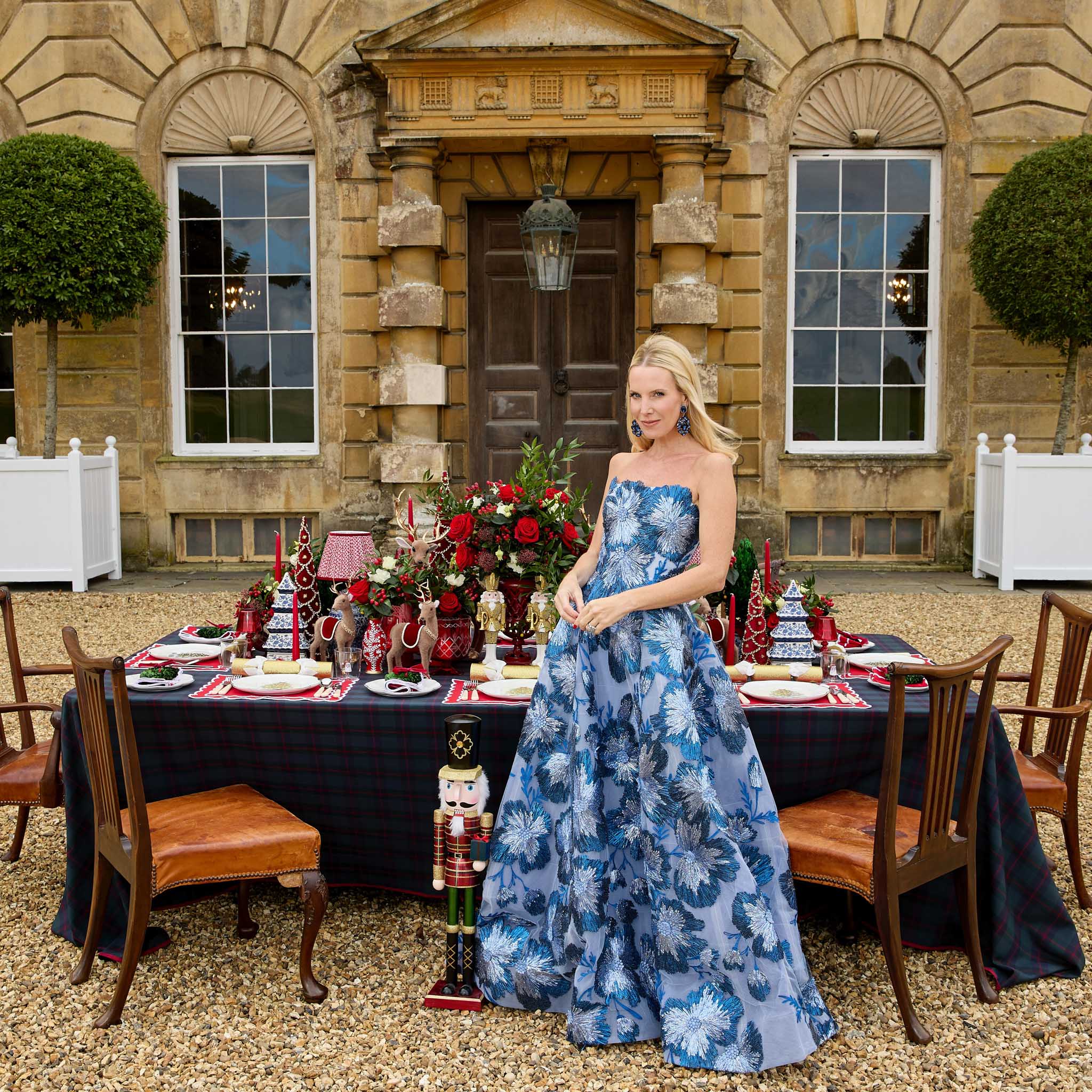 Navy & Red Tartan Tablecloth