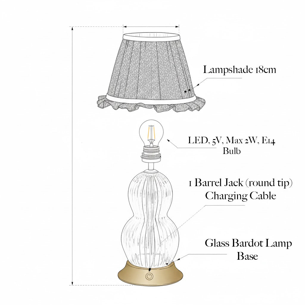 Glass Bardot Rechargeable Lamp with Putty Lotus Ruffle Shade (18cm)