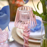 Pink Glass Lantern Tea Light Holder (Pair) - 24cm