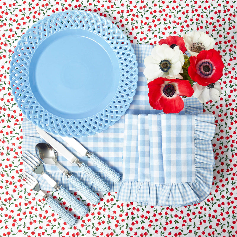 Blue Gingham Ruffle Placemats & Napkins (Set of 4)