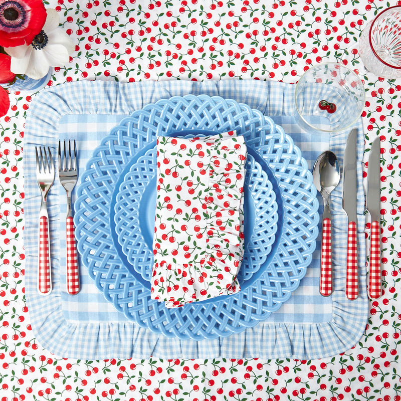 Blue Gingham Ruffle Placemats (Set of 4)