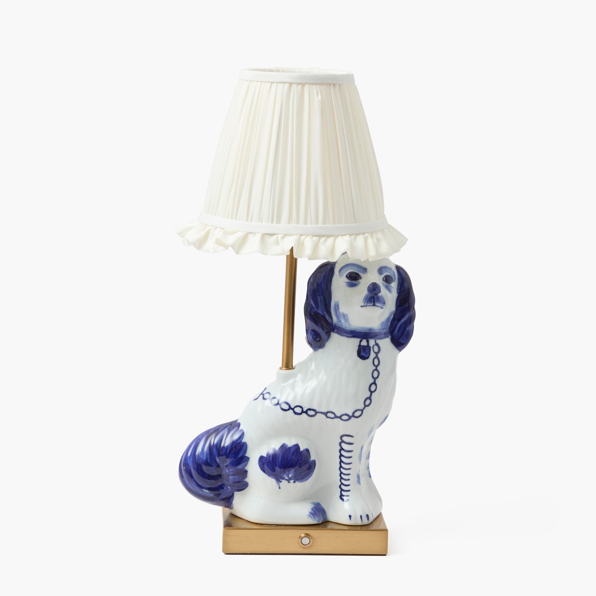 Rechargeable Staffordshire Dog Lamp with Cream Ruffle Shade (Pair)