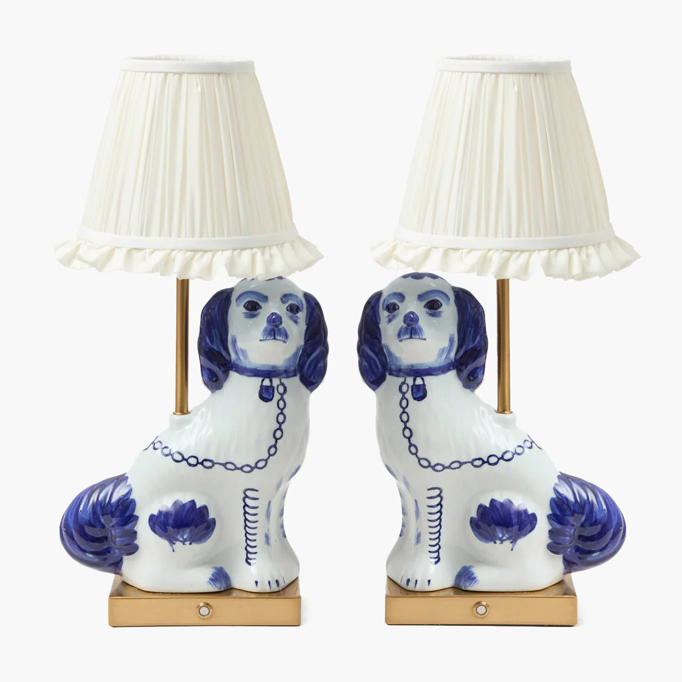 Rechargeable Staffordshire Dog Lamp with Cream Ruffle Shade (Pair)