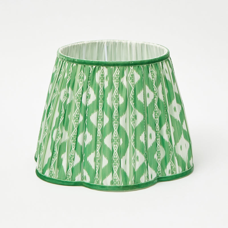 Rattan Bardot Lamp with Green Ikat Lampshade (30cm)