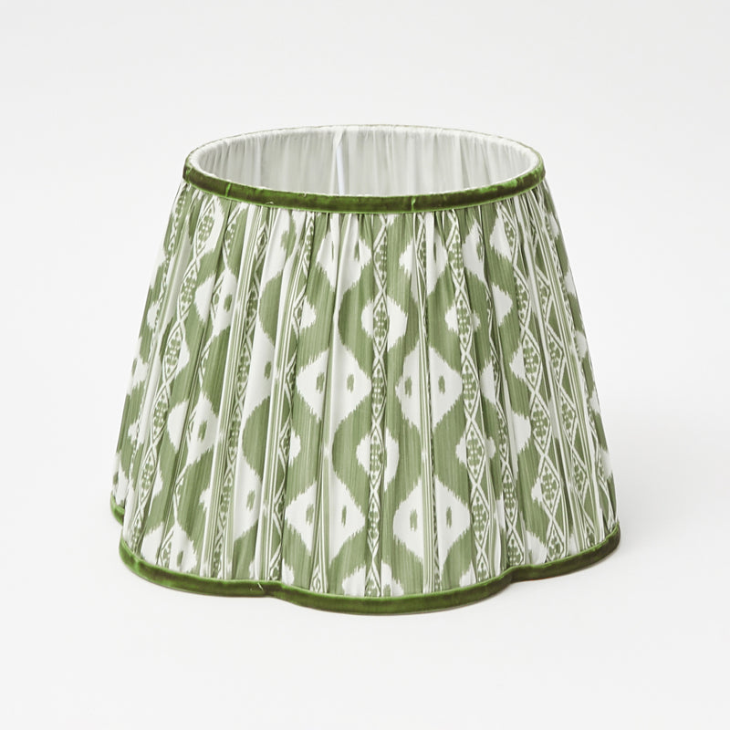Rattan Blanche Lamp with Olive Ikat Lampshade (30cm)